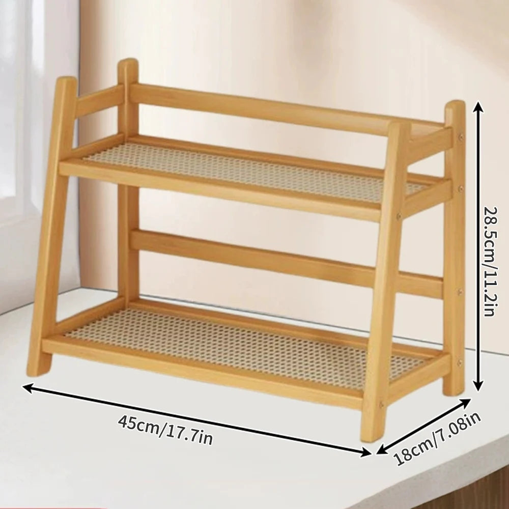 天然竹キッチンラック｜2段山摘みスパイス・コーヒーカウンター収納